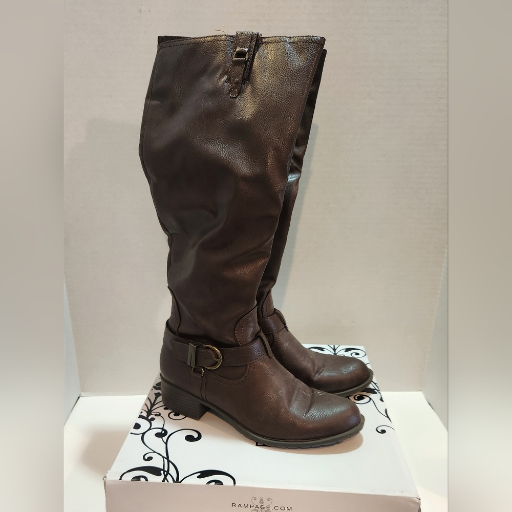 Rampage Women's Dark Brown Block Heel Tall Boots ~ Size 8M ~ Original Box
